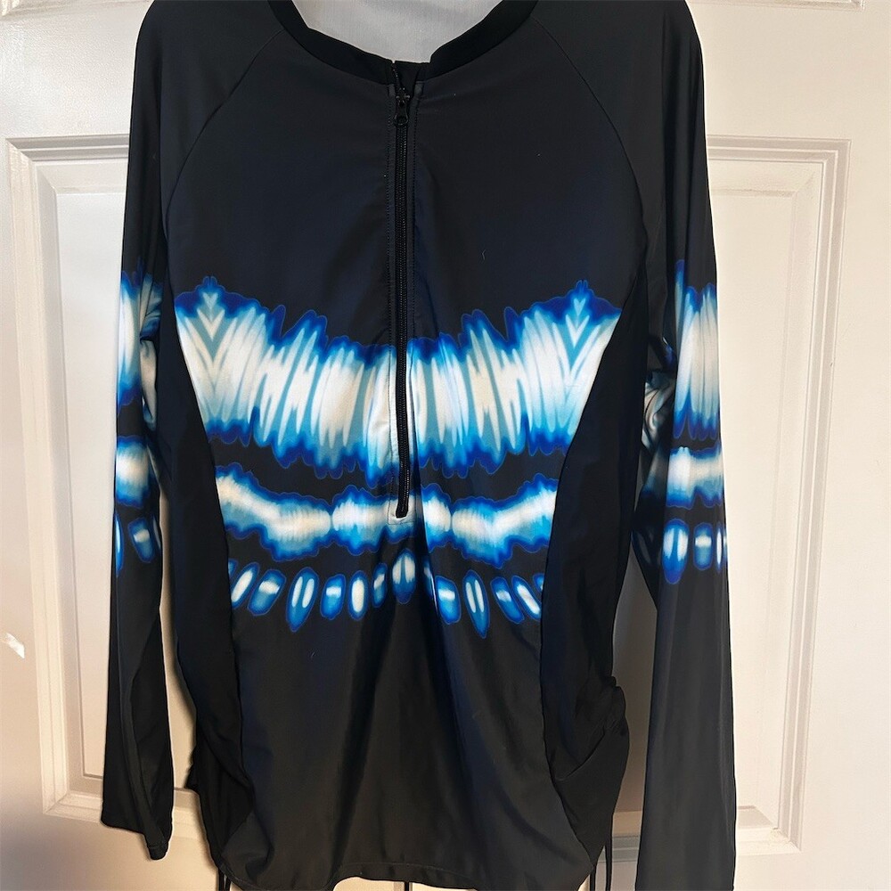 Rash Guard Swim Top Womens 4XL Plus Long Sleeve Tie-Dye Front Zip